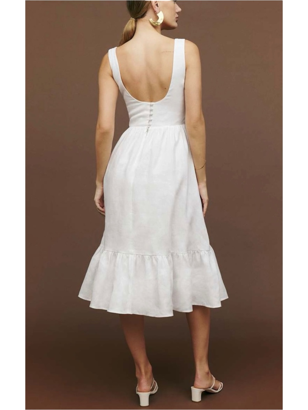 Reformation Bucatini Dress - White Linen Sleeveless Low Back Midi Dress sz 0